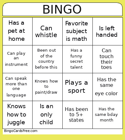 Icebreaker Bingo Card