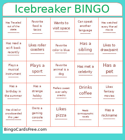 Icebreaker Bingo Card