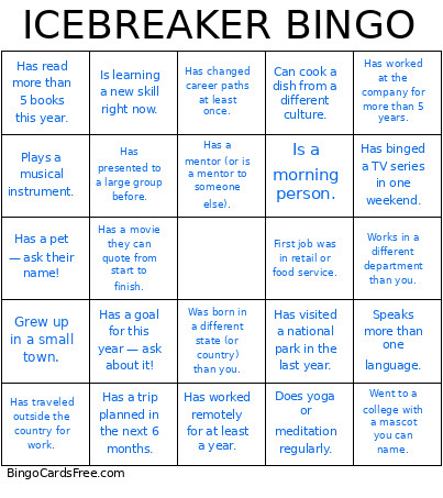 ICEBREAKER Bingo Card