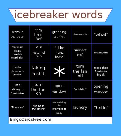 Icebreaker Words Bingo Card