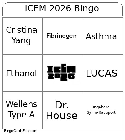 ICEM 2026 Bingo Card