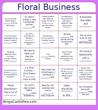 Icev Flower Shop Business Bingo Card