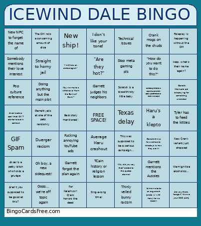 Icewind Dale Bingo Card