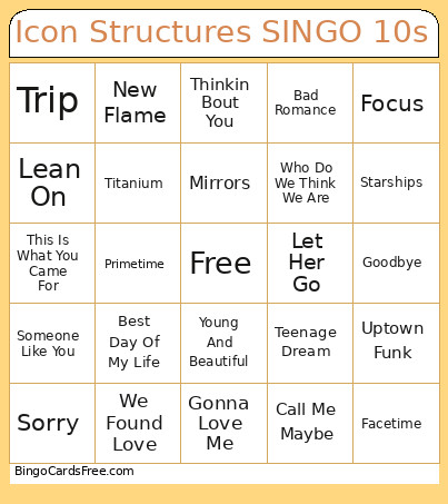 Icon Structures SINGO 10s Bingo Card