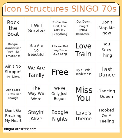 Icon Structures SINGO 70s Bingo Card