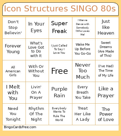 Icon Structures SINGO 80s Bingo Card