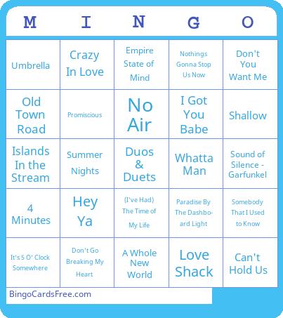 Iconic Duets - Double BINGO Cards Free Pdf Printable Game, Title: MINGO