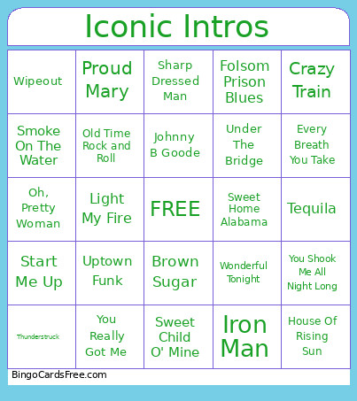 Iconic Intros Bingo Card