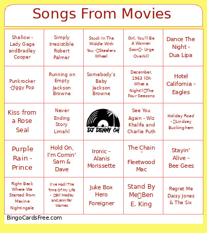 Iconic Movie Songs Bingo Card