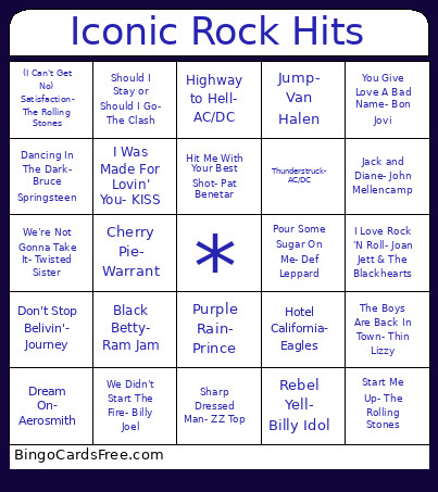 Iconic Rock Music Bingo Card