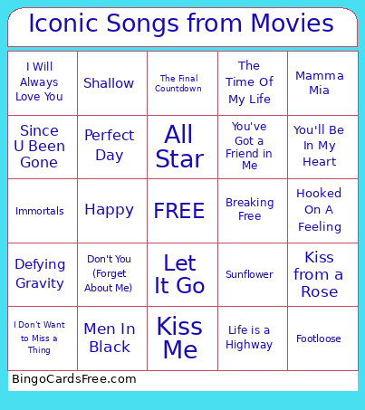 Iconic Songs From Movies Bingo Card