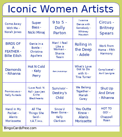 Iconic Women Artists Bingo Card