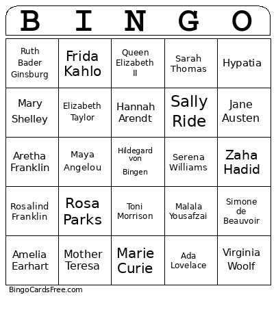 Iconic Women In History Bingo Card