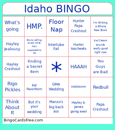 Idaho Bingo Card