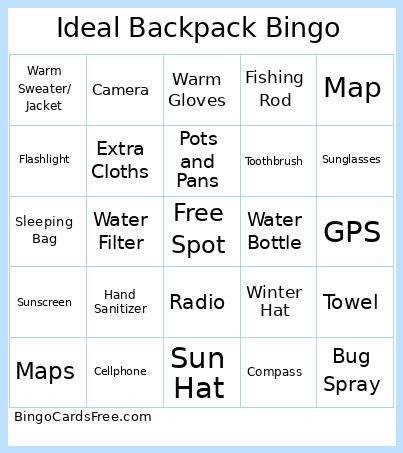 Ideal Backpack Bingo