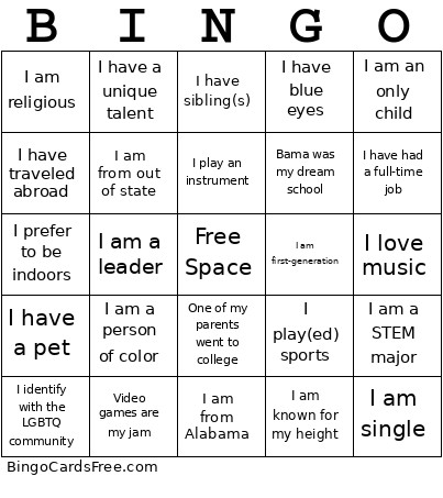 Identity Bingo Card