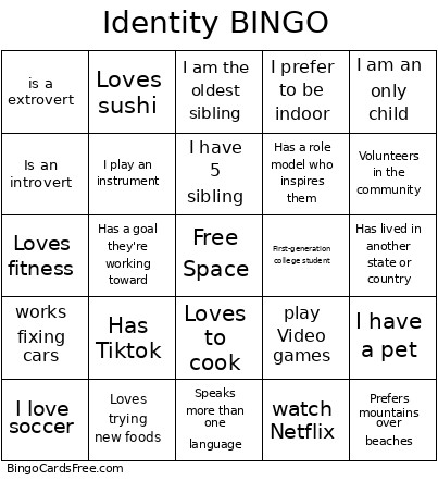 Identity Bingo Card