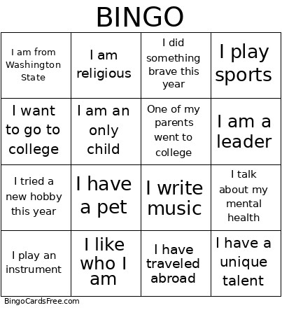 Identity Bingo Card