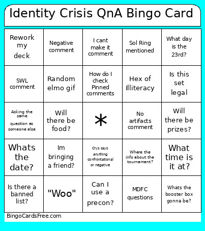 Identity Crisis QnA Bingo Card