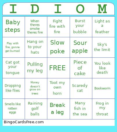 Idiom 6/7 Bingo Card