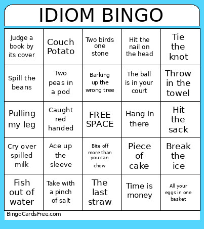 Idiom Bingo Card
