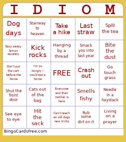 Idioms 1/2 Bingo Card