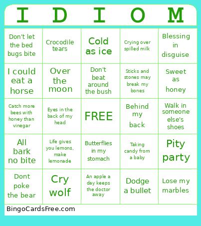 Idioms 4/5 Bingo Card