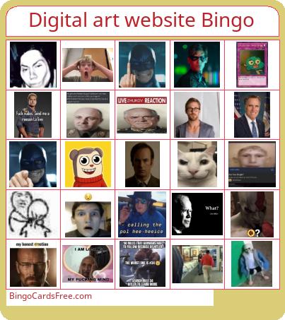 Idk what I'm doing to myself ???? Bingo Cards Free Pdf Printable Game, Title: Digital art website Bingo