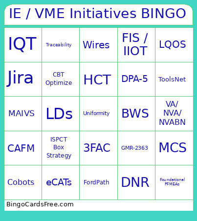 IE / VME Initiatives Bingo Card