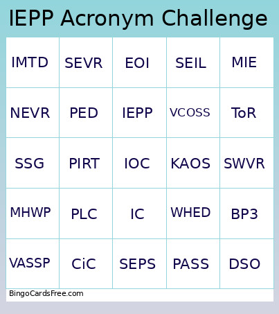 IEPP Acronym Challenge Bingo Card