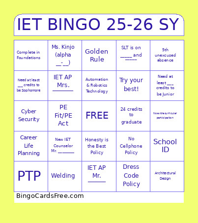 IET 25-26 SY Bingo Card