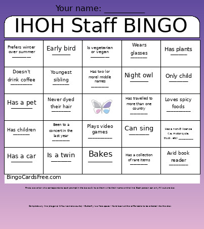 IHOH Staff Bingo Card
