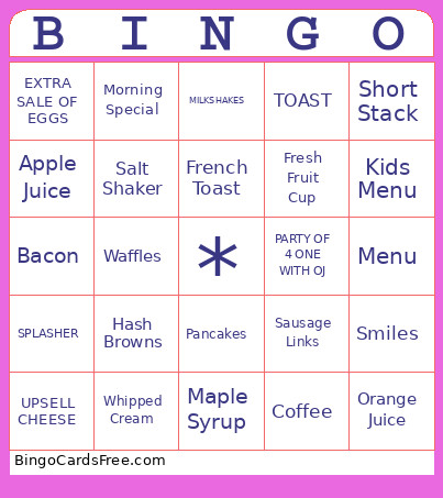 IHOP 5705 Bingo Card 2