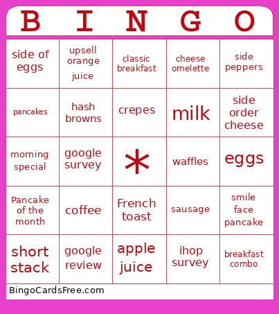 IHOP 5705 Bingo Card