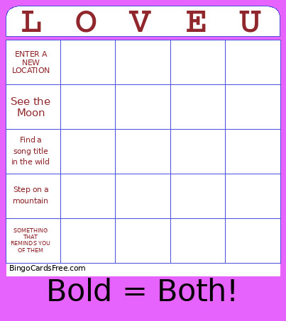 ILOVEU Bingo Card