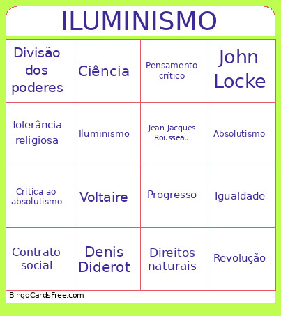Iluminismo Bingo Card