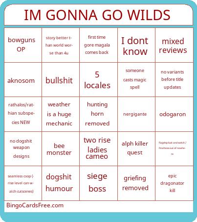 IM GONNA GO WILDS Bingo