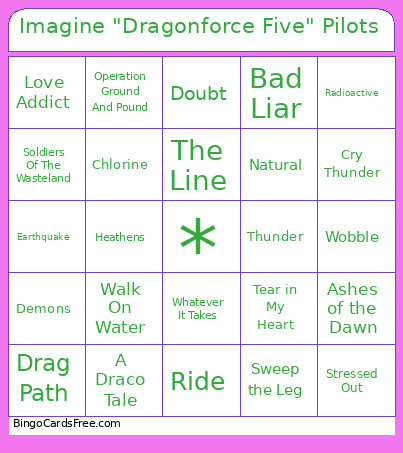 Imagine Dragonforce Five Pilots Bingo Card