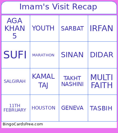 Imam's Visit Recap Bingo Card
