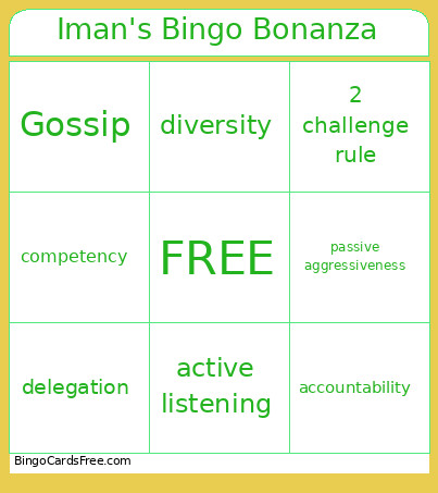 Iman's Bonanza Bingo Card