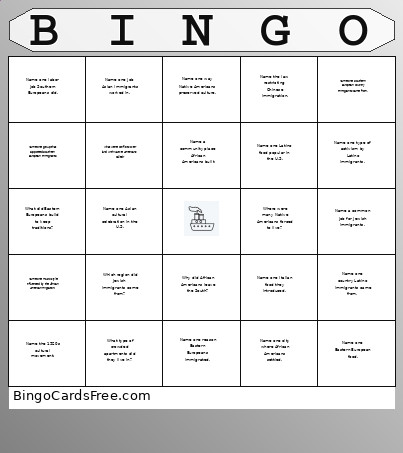 Immigration Questions Bingo Card