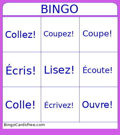 Impératif Bingo Card