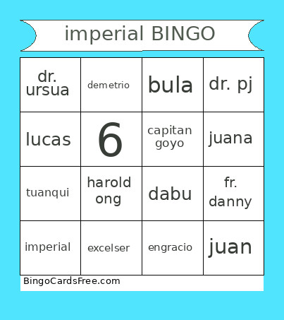 Imperial Bingo Card