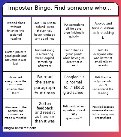 Imposter : Find Someone Who... Bingo Card