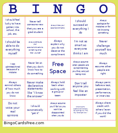 Imposter Syndrome Bingo Card