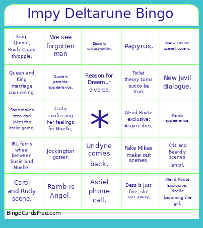 Impy Deltarune Bingo Card