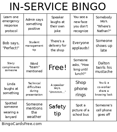 IN-SERVICE (1) Bingo Card