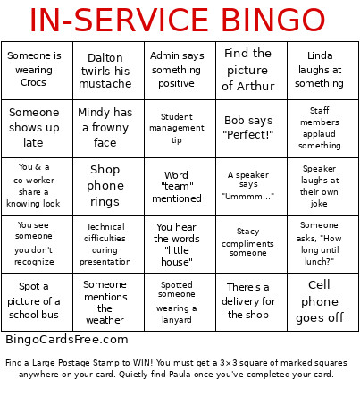 IN-SERVICE Bingo Card