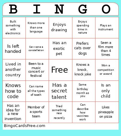 In2STEM Icebreaker Bingo