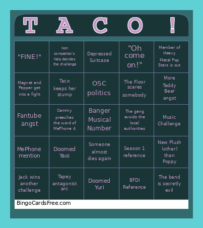 Inanimate Insanity 6 Bingo Card